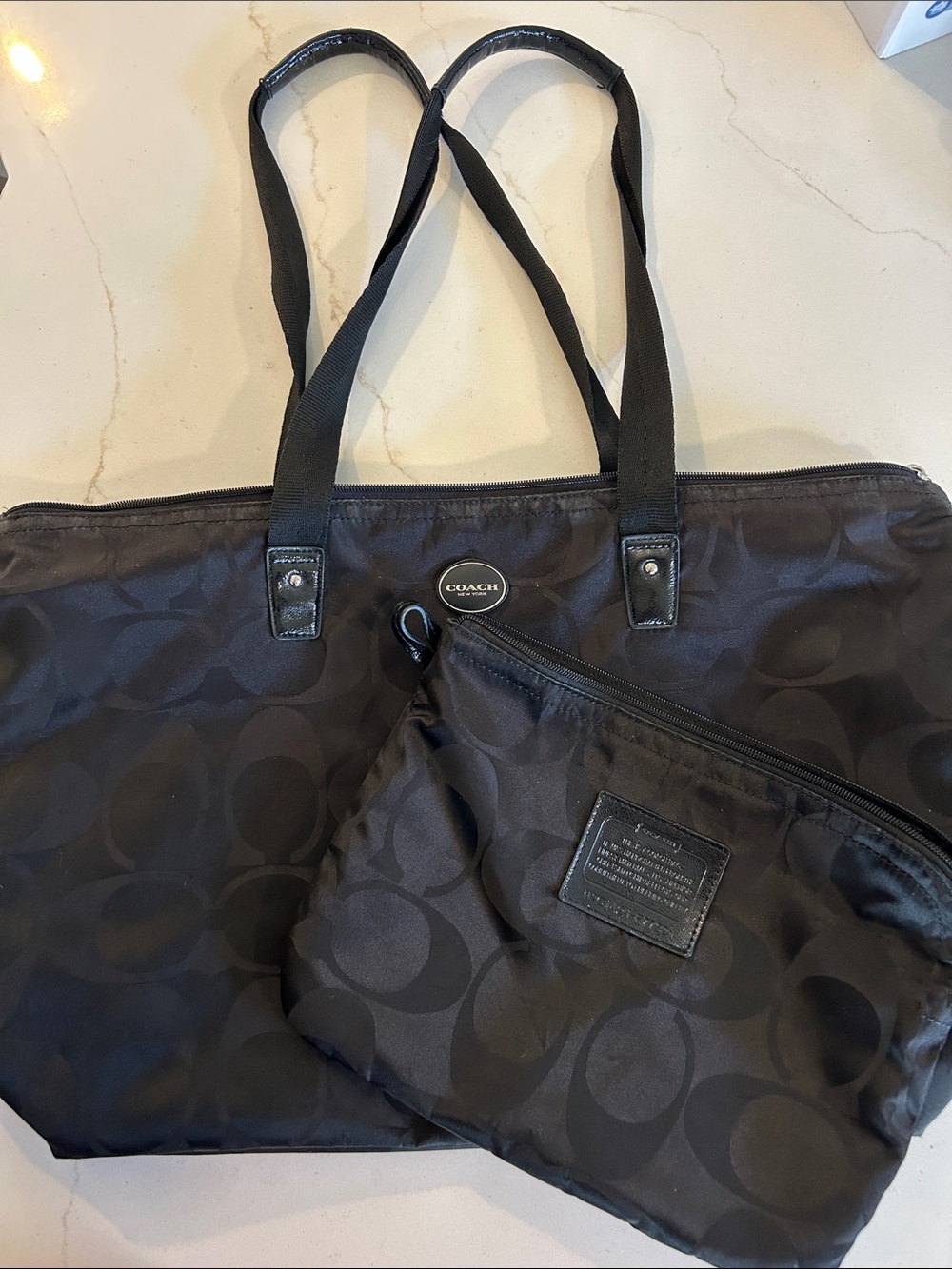 Coach Black Monogram Tote with Matching Pouch